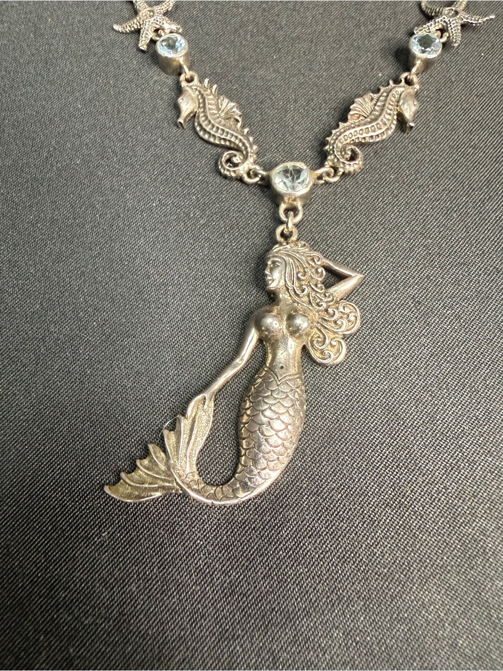 Sterling Silver Necklace Mermaid Ocean Seahorse Starfish Turtle Octopus Topaz